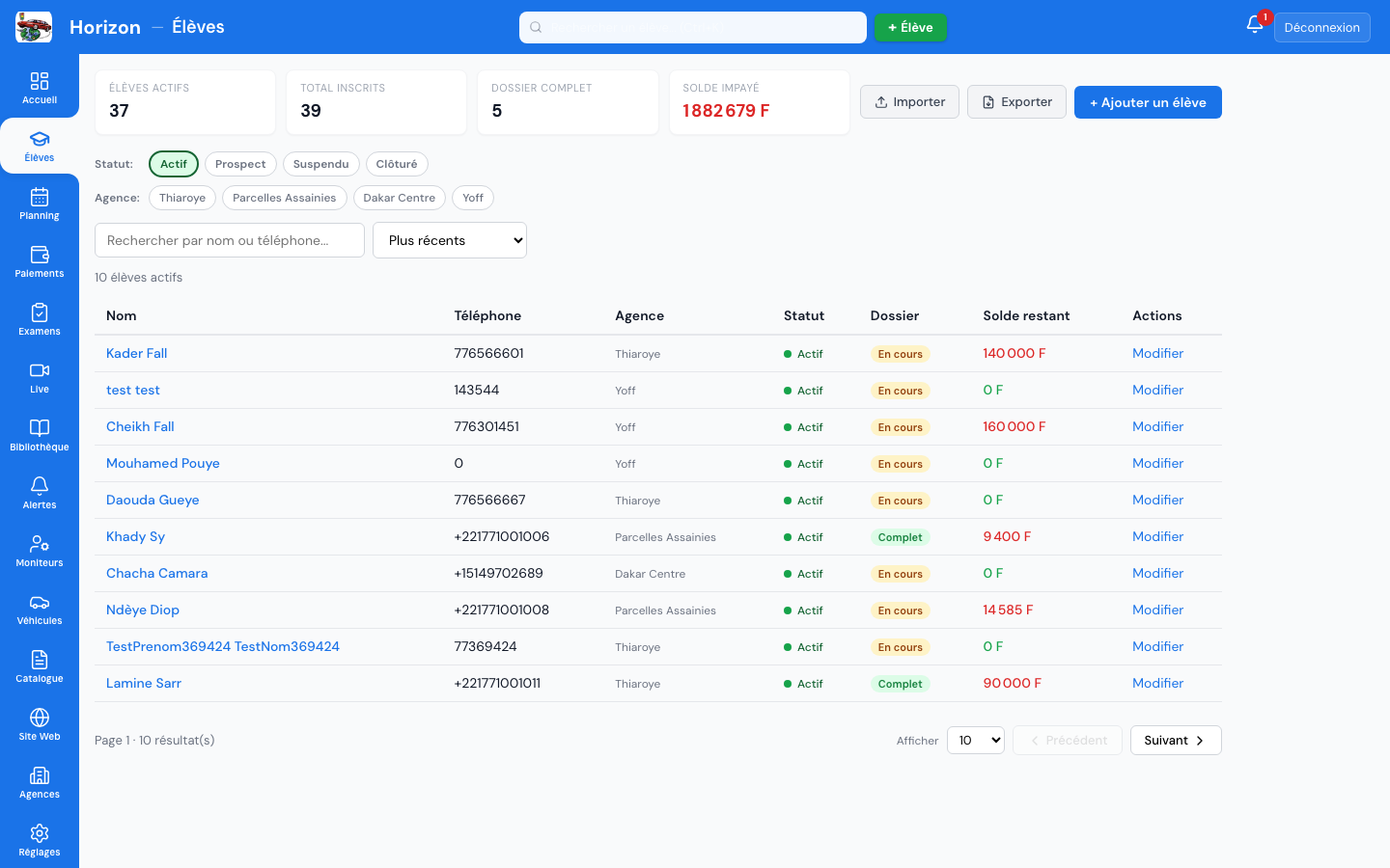 Gestion des élèves dans YoonDrive